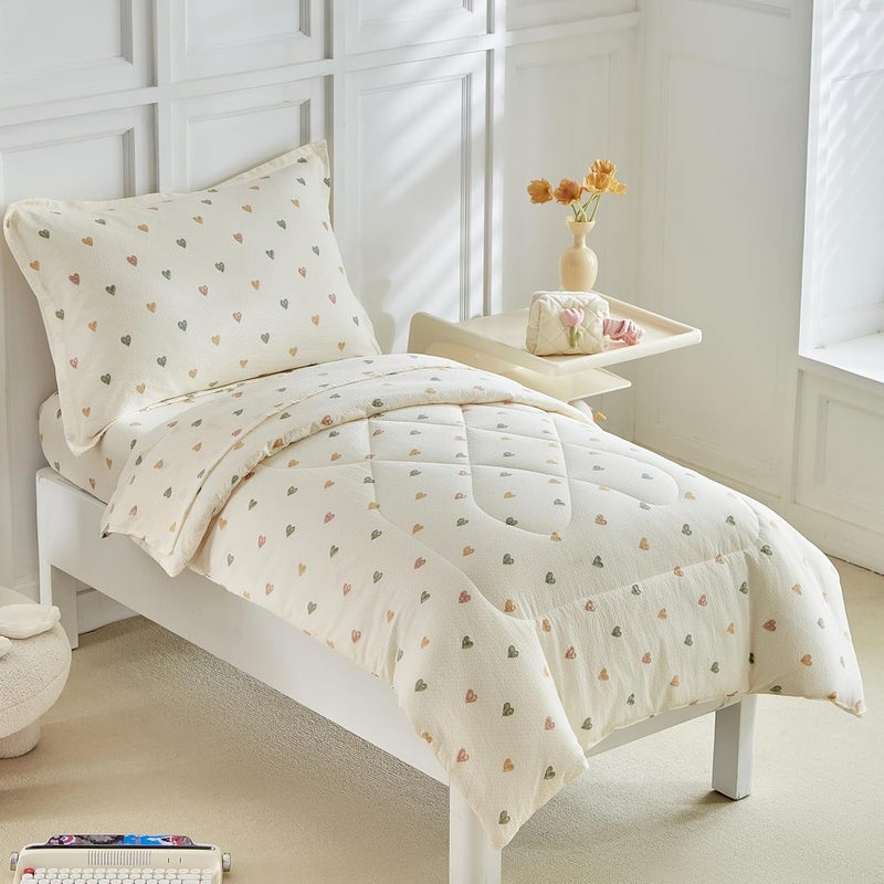 DuShow White Star Toddler Bedding Set,4 Pieces Reversible Toddler Comforter Set,Ultra Soft Crib Bed Set for Girls and Boys,Including Comforter,Sheets and Pillowcase - Image 3